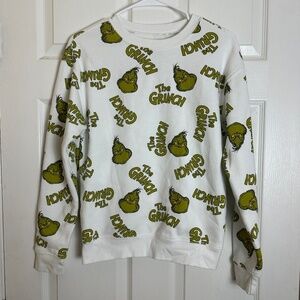 Dr. Seuss The Grinch White Graphic Crew Neck Long Sleeve Pullover Women Size XS